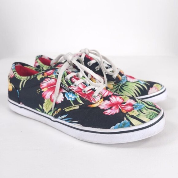 Vans Authentic Hawaiian Black Floral Hibiscus Skate Sneakers Shoe Women’s Size 9 - Picture 2 of 13